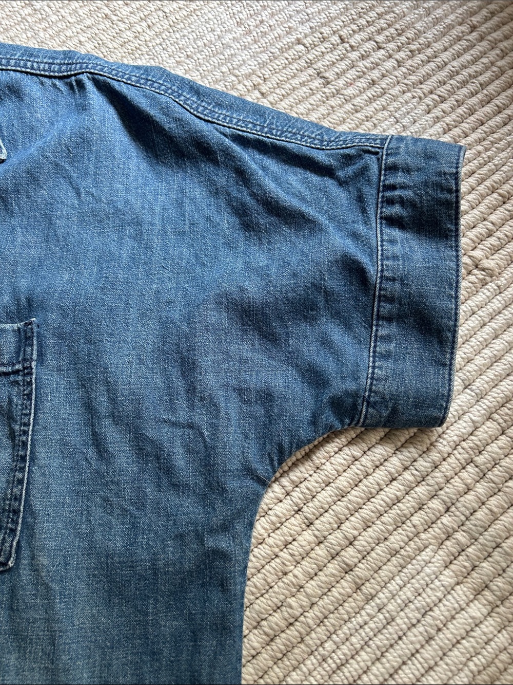 Madewell Blue Denim Short-Sleeve Button-Down with Bleached Band - Picture 3 of 8
